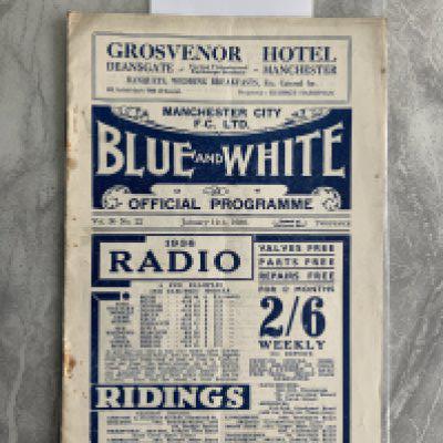 35/36 Manchester City v Portsmouth FA Cup Football Programme: 16 page programme with rusty staples holding firm. Good with pencilled team changes.