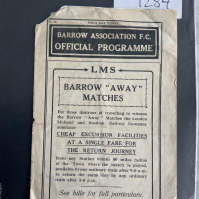30/31 Barrow v Darlington Football Programme: 8 pager with staple removed and piece missing from top corner. No writing.