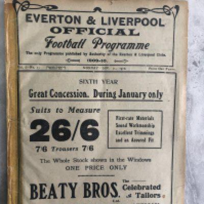 1909 - 1910 England Trial Football Programme: Whites v Stripes played at Anfield Liverpool. Fair/good condition 16 page programme with no team changes. Tape to spine.