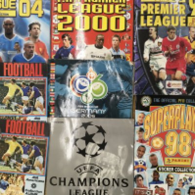 Football Sticker Albums: Complete albums of Merlins 1999 and 2000 plus a further 6 incomplete to include Football Special AVA Americana 1979 x 2. Fair condition. (8)