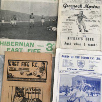 53/54 East Fife Football Programmes: Aways at Queen of the South, Hibernian plus home to Celtic. C/W 48/49 Greenock Morton away with pen to cover. Good unless stated. (4)