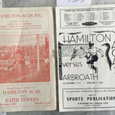 Hamilton Home Football Programmes: 49/50 Arbroath + 53/54 Raith Rovers. Fair/good with no team changes. (2)
