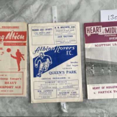 53/54 Scottish Football Programmes: Hearts v Partick Thistle team changes, Albion Rovers v Queens Park + Stirling v Hamilton small rust mark. Very good. (3)