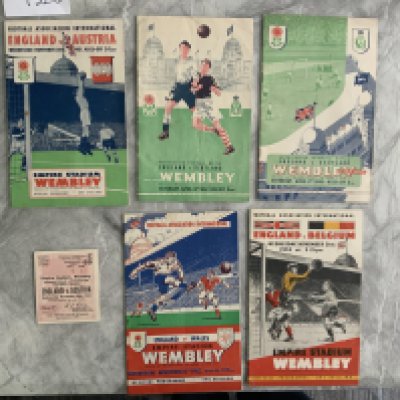 England 1947 - 1952 Home Football Programmes: 1947 + 1949 Scotland, 1951 Austria with ticket, 1952,Belgium + Wales. Very good. (6)
