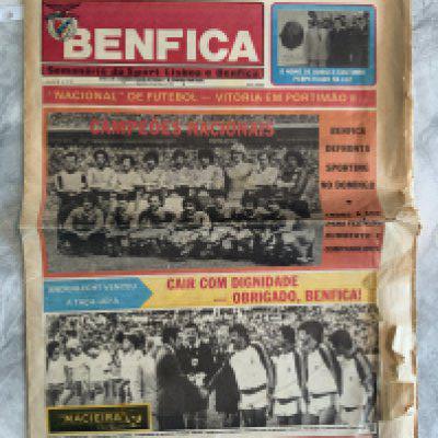 1983 UEFA Cup Final Football Programme: Benfica v Anderlecht newspaper version with tearing and pieces missing to front page border.