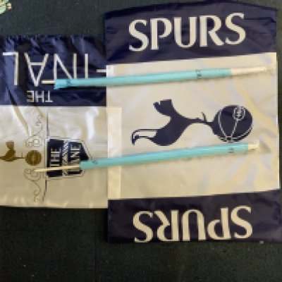 Tottenham Football Memorabilia Box: Includes flags, Nice One Cyril record, share prospectuses, programmes, tickets, tie, scarf, shop catalogues, signed photos, signed first day covers, last ever Roy of the Rovers and more.
