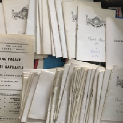 Crystal Palace Football Programmes: Small suitcase of programmes with just over 50 being the small home 60s style version. Mainly good to include a few aways.
