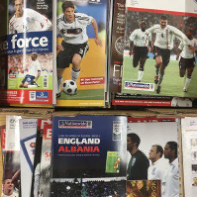 England Football Programme Collection: Home and away the former property of England chef Roger Narbett. He worked from the 80s to the 2000s. There is a staff Euro 2004 photo included. Some duplication. Instructions to sell. (94)