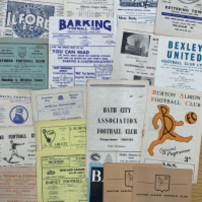 50s + 60s Non League Football Programmes: All different from the mid 50s to the late 60s. Includes 51/52 Hertford v Harrow, 52/53 Grays v Walthamstow, Tooting v Sutton, Cambridge City v Walton. Excellent. (120)