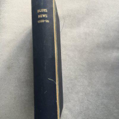 38/39 Birmingham City Bound Volume Of Football Programmes: Blue covers with spine having the words Blues News 1938-39. Contains first team and reserve programmes without covers. All unwritten in good condition with light spine damage. Includes Chelmsford FA Cup.