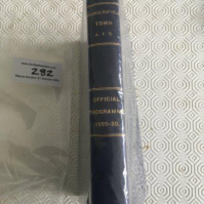 29/30 Huddersfield Town Bound Volume Of Football Programmes: Blue covers with the words to spine reading Huddersfield Town AFC Official Programmes 1929-30. The same season they got to the FA Cup Final. Contains first team and reserve programmes without covers. All unwritten in excellent condition.