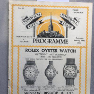 37/38 Norwich City v Fulham Football Programme: Excellent condition with writing to team page.