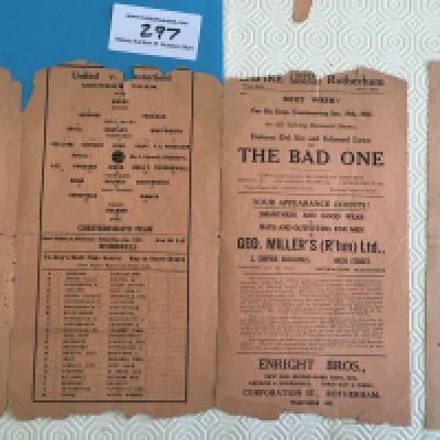 30/31 Rotherham v Chesterfield + Halifax Football Programmes: Firstly a 6 page gatefold v Chesterfield that is poor with a lot of paper loss mainly to borders and a tear. The 2nd programme v Halifax appears to be a well repaired single sheet but this should also be a gatefold programme. (2)