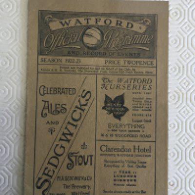 1922 - 1923 Watford v Portsmouth Football Programme: Near mint condition with no team changes.