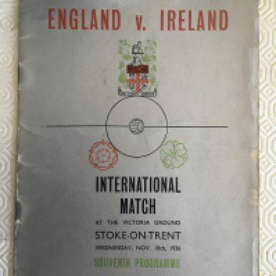1936 England v Ireland Football Programme: Good condition played at Stoke. Team changes etc inside. Unusually without fold.