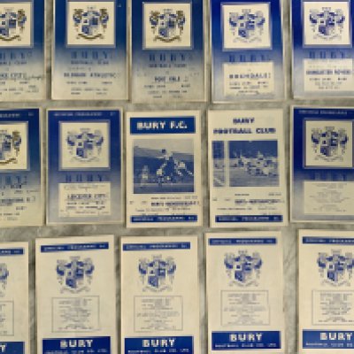 Bury Home Football Programmes: 8 from the 50s which have writing to cover and 7 from the 60s with 2 having the same fault. Instructions to sell. (15)