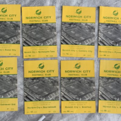 56/57 Norwich City Home Football Programmes: Excellent condition division 3 south matches to include Brighton Bournemouth Colchester Exeter Coventry and Plymouth. (8)