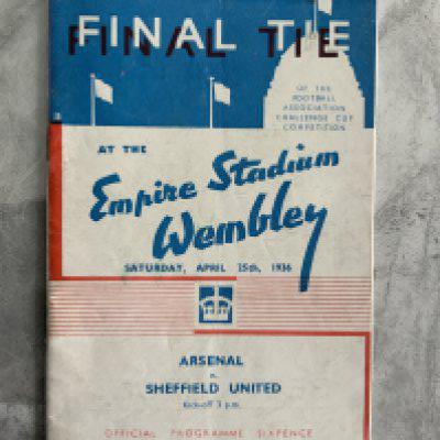 1936 FA Cup Final Football Programme: Arsenal v Sheffield United in excellent condition with no team changes. Staples were rusty so have been professionally replaced.