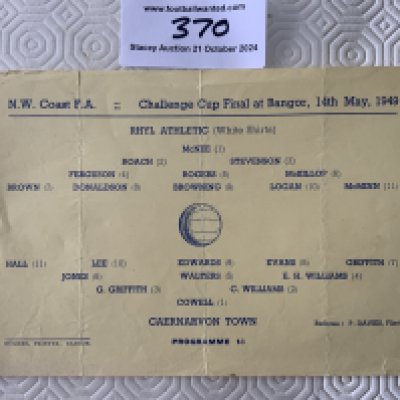 48/49 Rhyl v Caernarvon Town Football Programme: Single sheet played at Bangor for the North West Coast final. Fair condition with tiny tears on the 3 folds.