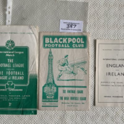 English FA v Irish FA Football Programmes: Played at Blackpool in in 1950 and 1960 plus at Preston in 1948. Fair/good. (3)
