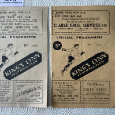 Kings Lynn Eastern Counties League Home Football Programmes: 52/53 Stowmarket and 50/51/Harwich. Good. (2)