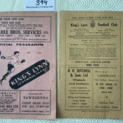 Kings Lynn Home Football Programmes: 49/50 Chelmsford reserves and 50/51 Harwich Eastern Counties League. Very good. (2)