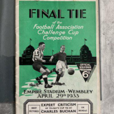 1933 FA Cup Final Football Programme: Everton v Manchester City in excellent condition with no team changes. This has had a fantastic professional repair at top border where punch holes used to be.
