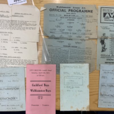 Walthamstow Avenue War Time Football Programmes: From the family of Doug Insole who started his teenage football career at Walthamstow. From 44/45 there are 4 small style Boys team programmes then possibly his first team debut later that season v Slough and an away match at St Albans. Lastly a 46/47 reserve home v Romford. Tatty. (7)