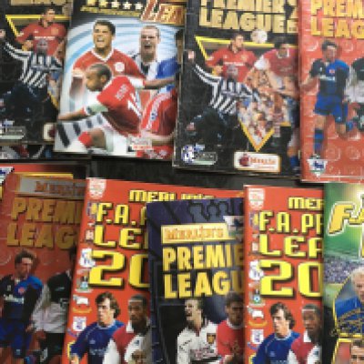 Merlin Football Sticker Book Collection: A few have a couple missing or are full and some are only part filled. Slight duplication in mixed condition. There are some loose stickers not issued by Merlin included. Instructions to sell. (20+)