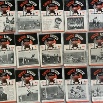 Manchester United 53/54 Home Football Programmes: Includes champions Wolves, Sunderland, Burnley, West Brom and Portsmouth. Charlton has writing to cover. Good unless stated. (15)