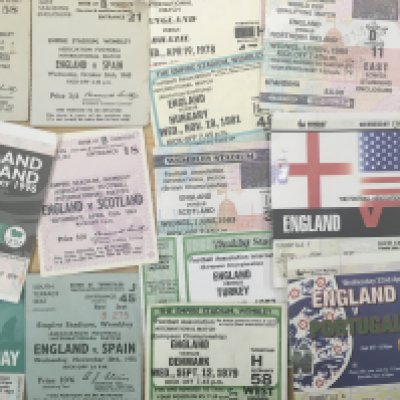 England Football Tickets: Mainly homes to include 1943 Wales, 1955 Spain and many more up to date. C/W a 1946 FA Cup final with slight trim. Mostly good. (50)