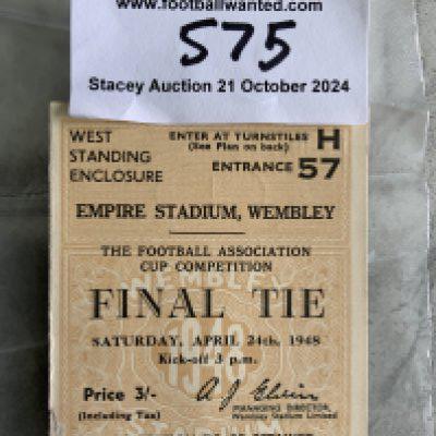 1948 FA Cup Final Football Ticket: Manchester United v Blackpool in very good condition.