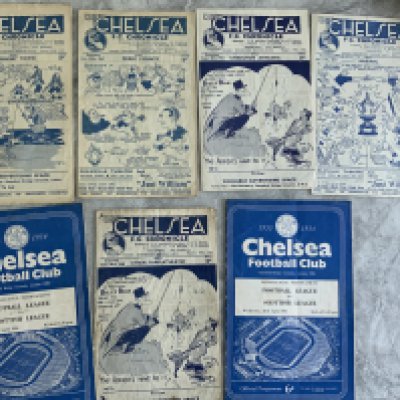 Chelsea 46/47 Home Football Programmes: Derby Grimsby Charlton very good, Arsenal has FA Cup written to cover and 2nd Charlton programme is poor. C/W 2 53/54 Football League v Scottish League. (7)