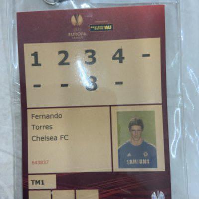2013 Europa League Final Chelsea Players Lanyard: Original genuine photo identification for Fernando Torres. Neck has Europa League Final 2013 Amsterdam printed. Rare item worn by goalscorer Torres.