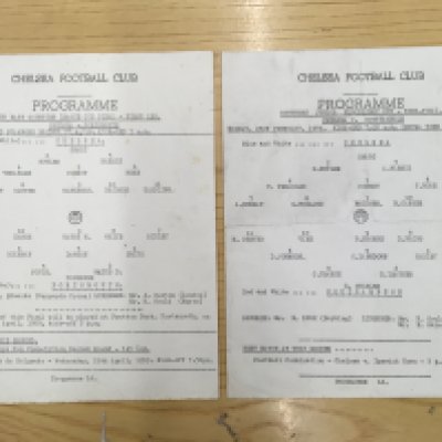 58/59 Chelsea Home Youth Football Programmes: SJFC semi final v Southampton and SE Counties LC Final v Portsmouth. Large single sheets are good with no writing. Great young players include Venables Tambling Harris and Bridges. (2)