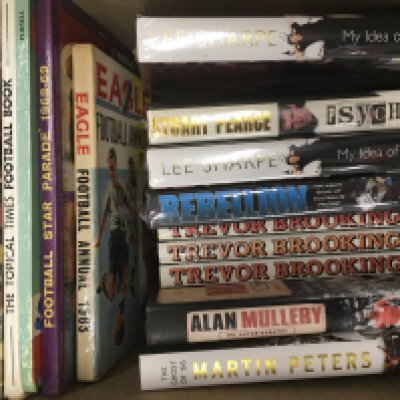 Football Book Collection: Includes Topical Times Football Champions a few signed books, Marshall Cavendish Book Of Football and some autobiographies that are still sealed. Small quantity of programmes included. Instructions to sell. (2 boxes)