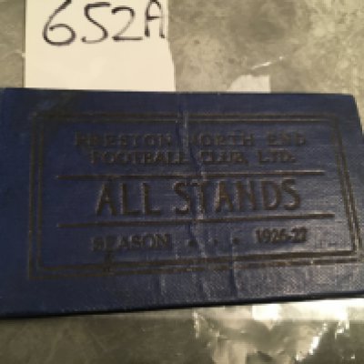 Preston 1926 - 1927 Football Season Ticket: Blue hard covers with plenty of numbered tickets inside plus fixture list. Nearly 100 years old and in good condition.