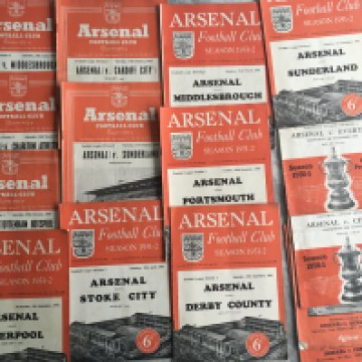 1950s Arsenal Home Football Programmes: Whilst in good condition nearly half appear to have the score to cover. Full list is available with online pictures. There are a handful earlier and later and consist of league, FA Cup and a few friendlies. (73)