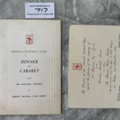 Arsenal 1966 Signed Honorary Stewards Dinner Menu: Held at the Mansion House at Christmas 1966. Signed inside by a few including Bertie Mee and the Major of London with the rear blank page being signed by 19 although not necessarily players. C/W invite.