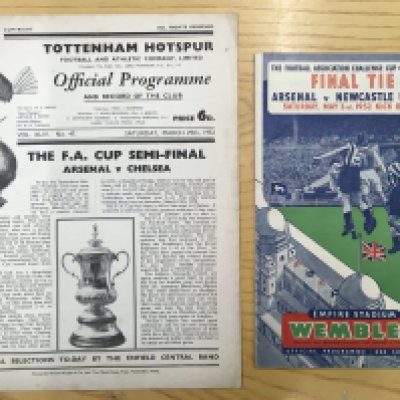 1952 FA Cup Final + Semi Final Football Programme: Arsenal v Newcastle final in excellent condition with no team changes and Arsenal v Chelsea semi final at Tottenham dated 29/3 which is fair. (2)