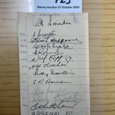 Arsenal 1936 - 1937 Signed Football Autograph Page: 12 autographs to include Whittaker D Compton James Swindin Hapgood Roberts Male Bowden Davidson and Copping.