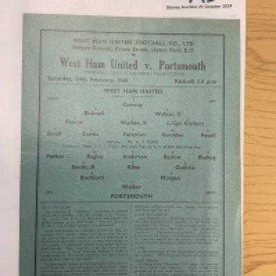 39/40 West Ham v Portsmouth Football Programme: Single sheet League match dated 24 2 1940 in very good condition with usual fold. No team changes.