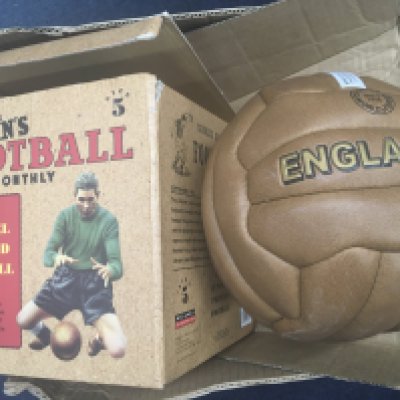 1966 World Cup Football Memorabilia Box: Charles Buchan Monthly boxed ball stating England 1966, team photo signed by 6, 40th Anniversary book signed by Hurst plus some photos, cards and autographs of Wilson and Connelly.