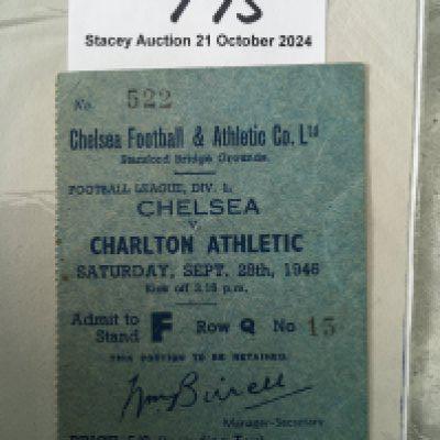 46/47 Chelsea v Charlton Football Ticket: Good condition league match ticket dated 28 9 1946.