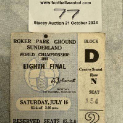1966 World Cup Football Ticket Italy v Russia: Played at Sunderland on 16 7 1966 in good condition with folding.