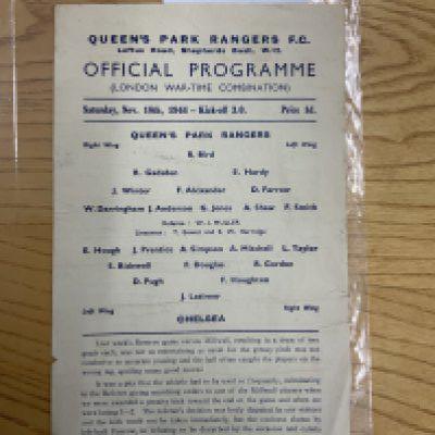 44/45 QPR Reserves v Chelsea Combination Football Programme: Hard to obtain single sheet reserves match dated 18 11 1944. Good condition with no team changes.