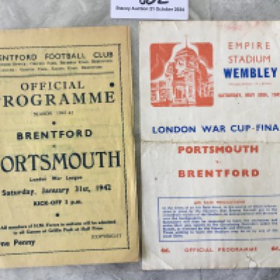 41/42 Brentford v Portsmouth Football Programmes: Home league match in excellent condition plus a tatty War Cup final. (2)