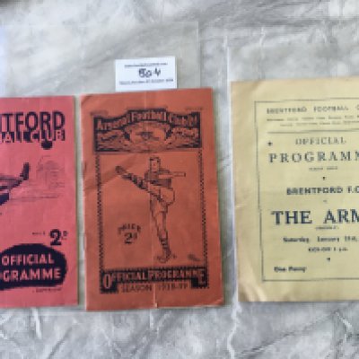 Brentford 38/39 Football Programmes: Homes v The Army and Portsmouth plus Arsenal away which has a small tear on fold. Good unless stated. (3)