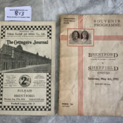 Brentford 34/35 Football Programmes: Fulham away and Sheffield United at home which has a special champions cover with score written inside. Both good with no team changes. (2)