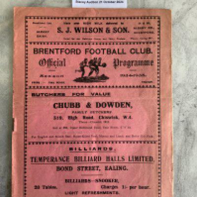 34/35 Brentford v Oldham Football Programme: Last of the big pink style in fair/good condition with no team changes. Staple removed leaving small hole.